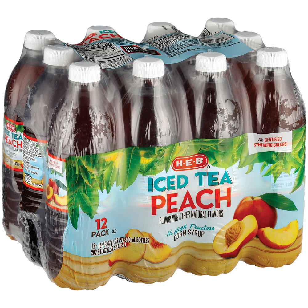 H-E-B Peach Iced Tea 12 pk Bottles, 16.9 oz