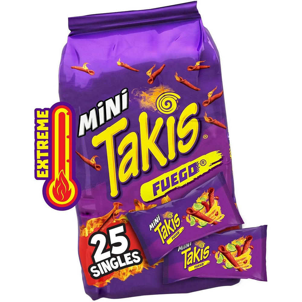 Takis Fuego Mini Extreme Spicy Rolled Tortilla Chips Multipack, 25 ct