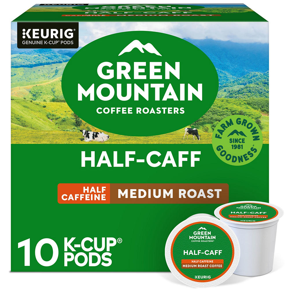 Green Mountain Coffee Half Caffeine Medium Roast Single Serve Coffee K Cups, 10 ct