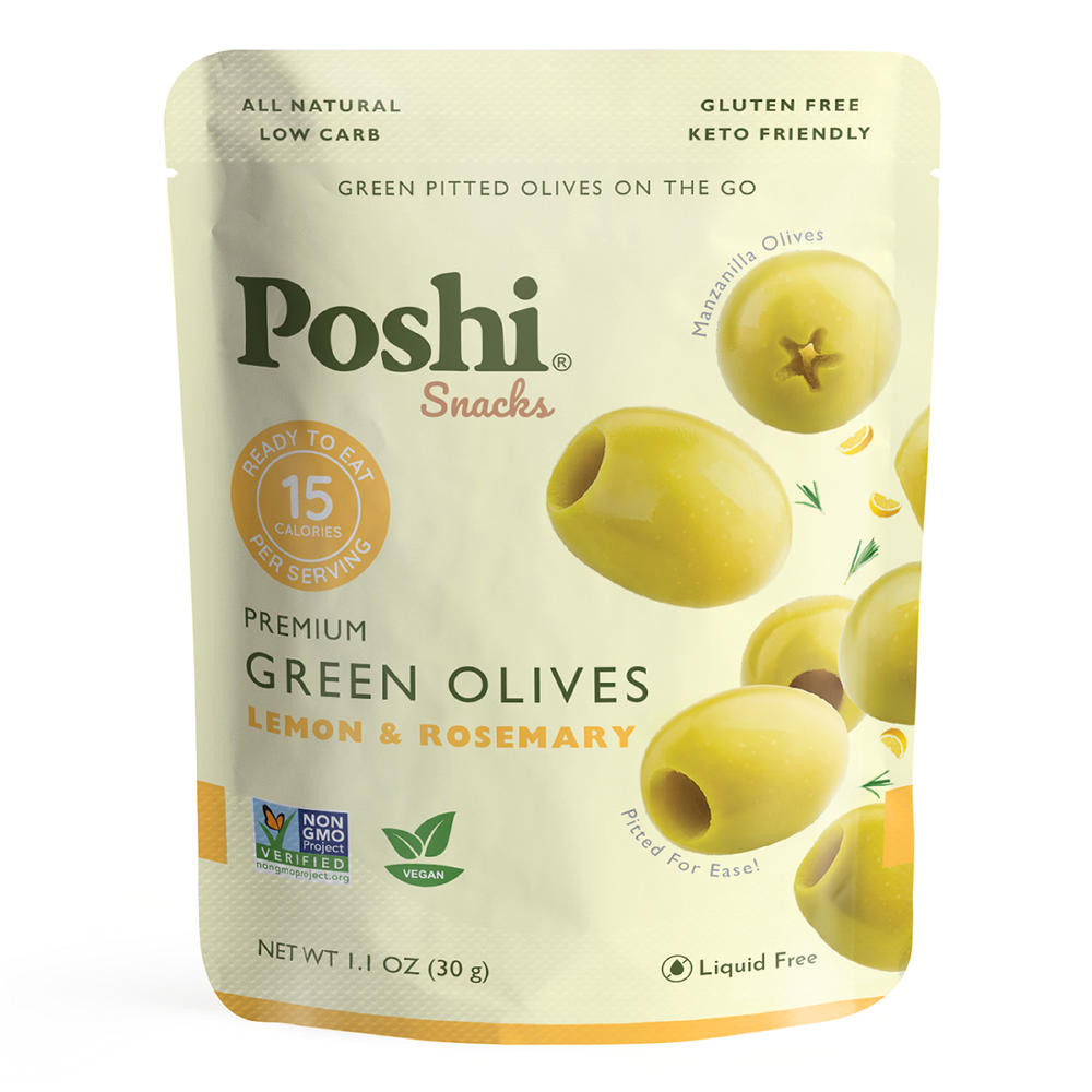 Poshi Snacks Green Olives - Lemon & Rosemary, 1.1 oz