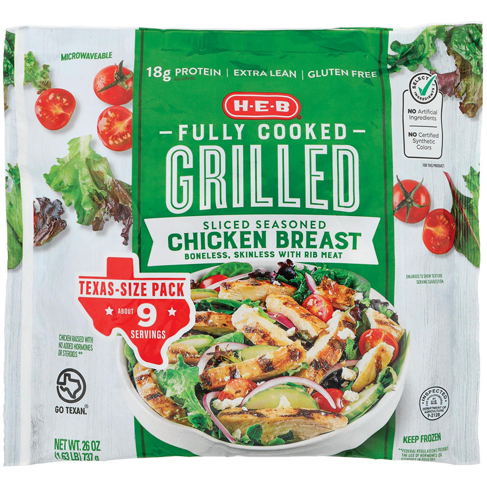 H-E-B Fully Cooked Frozen Sliced & Seasoned Grilled Chicken Breast - Texas-Size Pack, 26 oz
