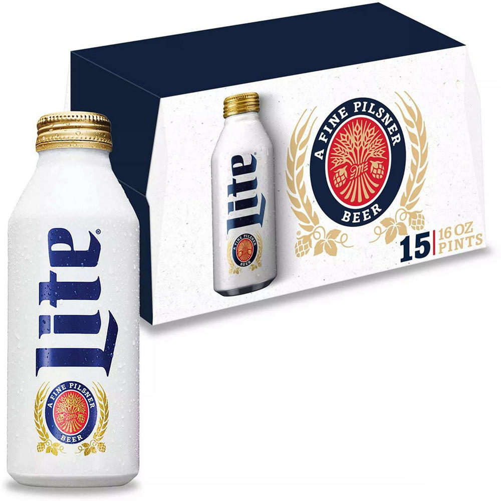 Miller Lite Beer 15 pk Aluminum Bottles, 16 oz