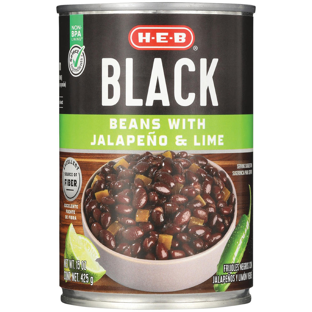 H-E-B Black Beans With Lime & Jalapenos, 15 oz