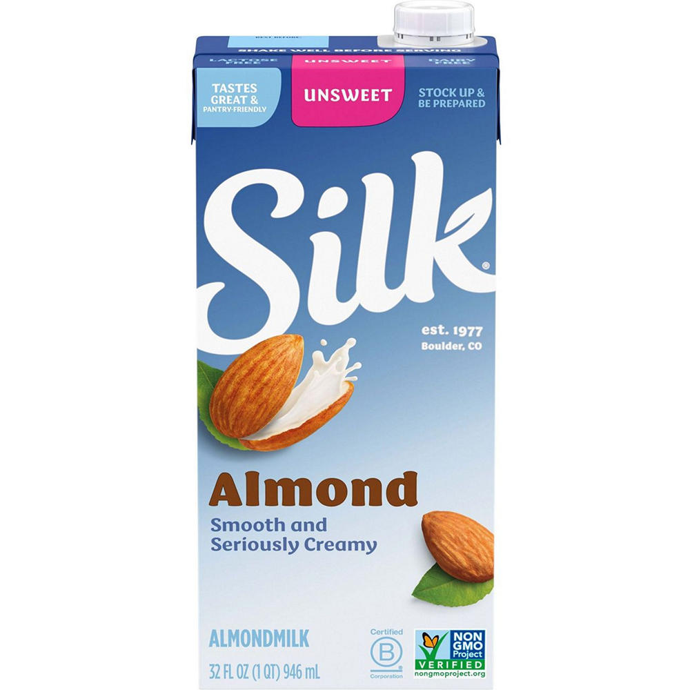 Silk Unsweet Original Shelf Stable Dairy Free Vegan Almond Milk, 32 oz