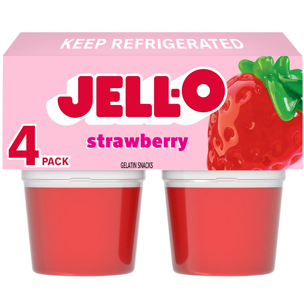 Jell-O Ready To Eat Strawberry Gelatin, 4 ct