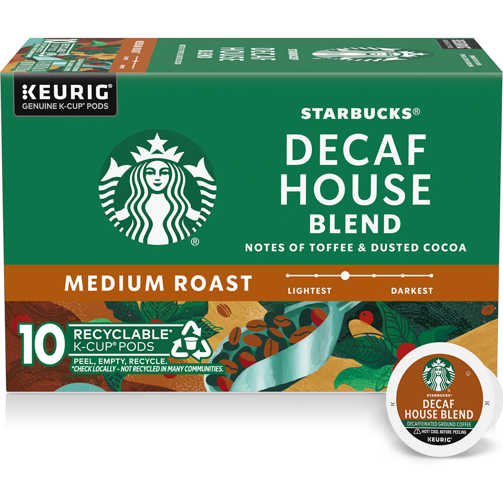 Starbucks Decaf House Blend Medium Roast Single Serve Coffee K Cups, 10 ct