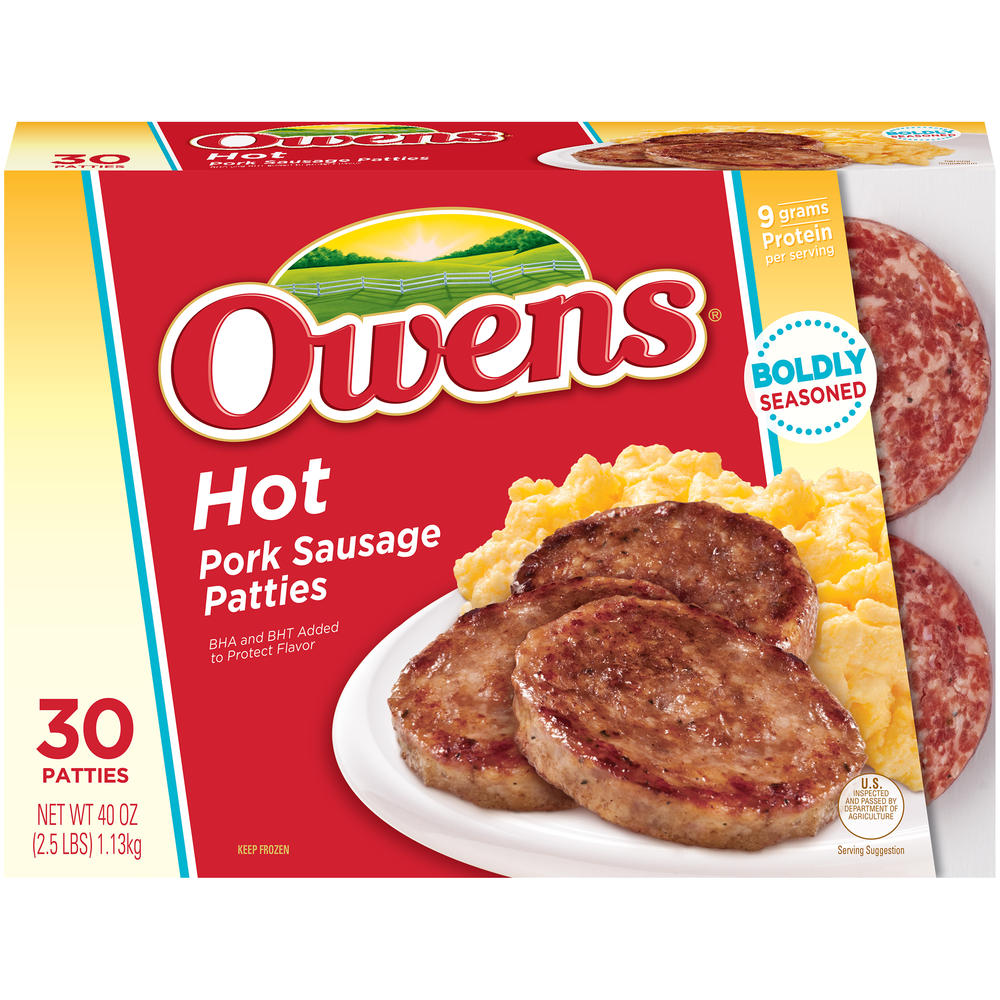 Owens Frozen Pork Sausage Patties - Hot, 30 ct