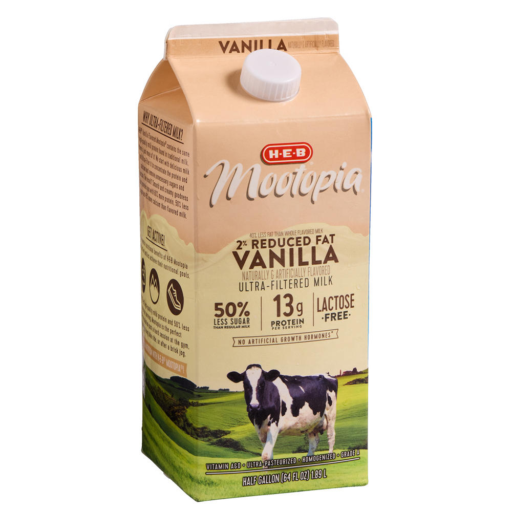 H-E-B Mootopia 13g Protein Lactose Free 2% Reduced Fat Vanilla Milk, 1/2 gal