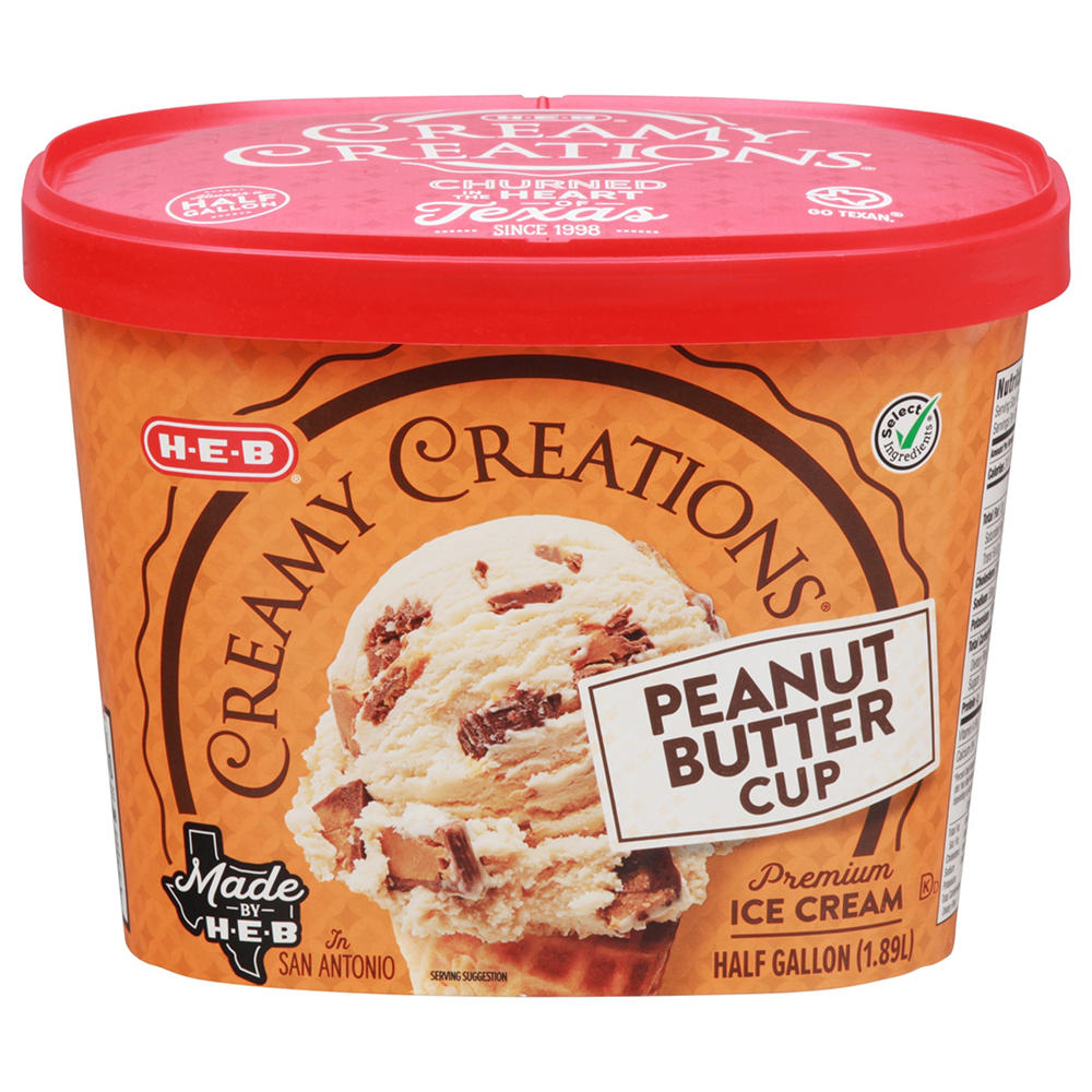 H-E-B Creamy Creations Peanut Butter Cup Ice Cream, 1/2 gal