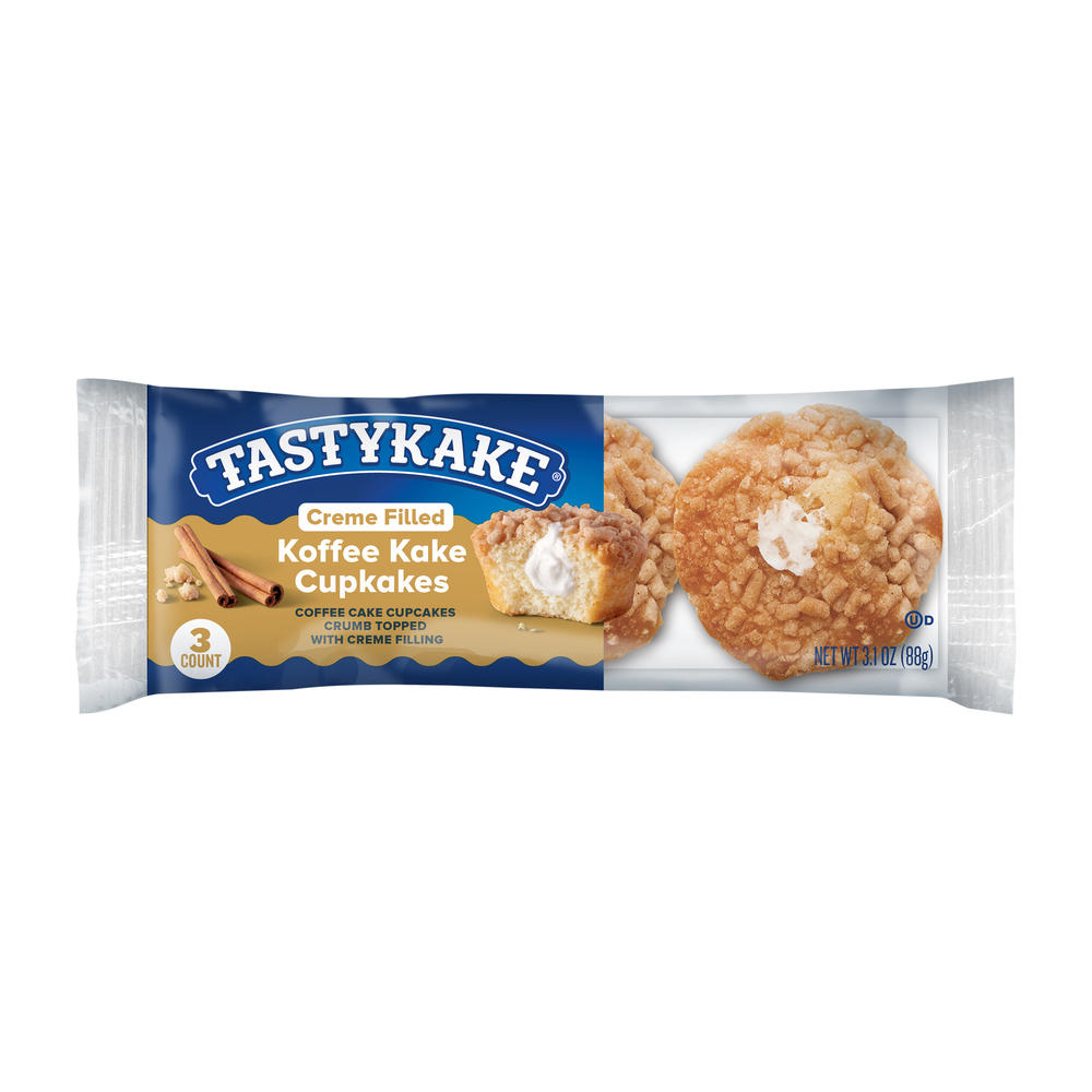 Tastykake Creme Filled Koffee Kake Crumb Topped Cupcakes, 3 ct