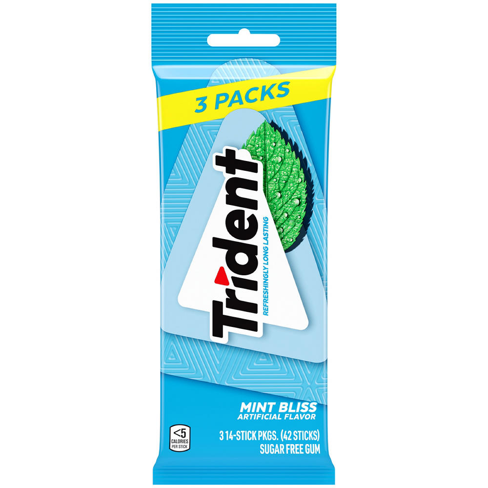 Trident Mint Bliss Sugar Free Chewing Gum, 3 pk, 42 pc