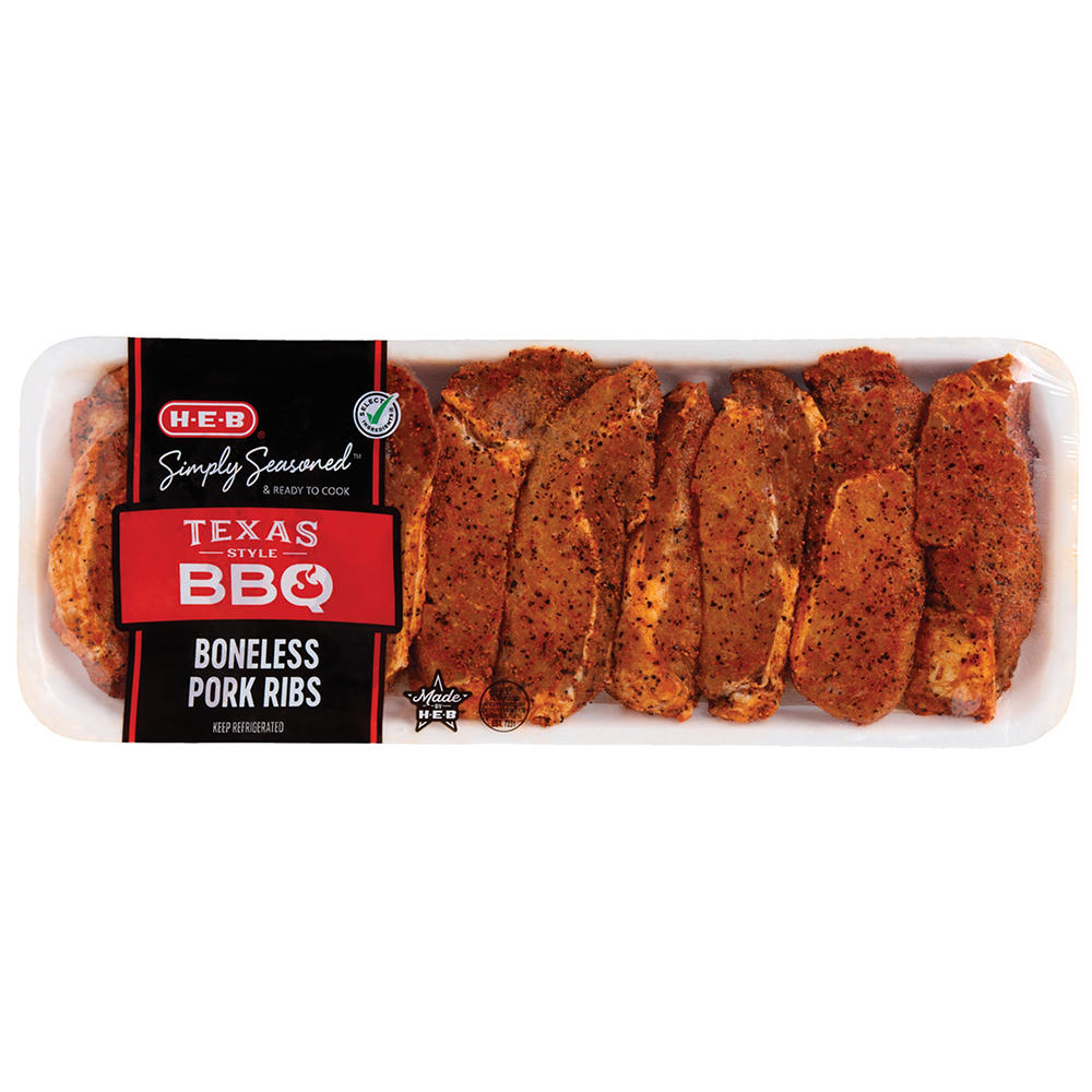 H-E-B Simply Seasoned Boneless Pork Ribs - Texas-Style BBQ, Avg. 2.0 lbs