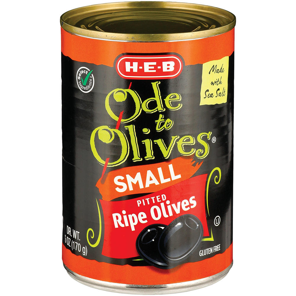 H-E-B Ode to Olives Small Ripe Pitted Black Olives, 6 oz