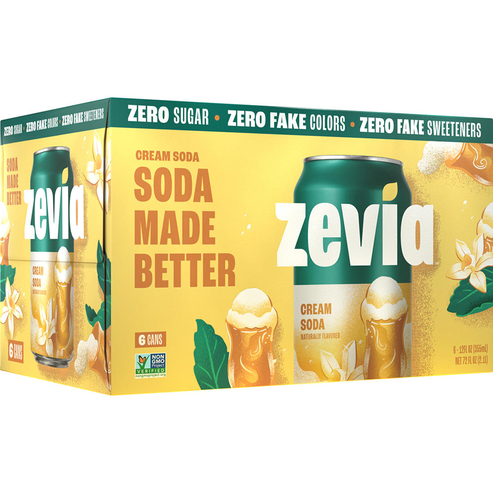 Zevia Zero Sugar Cream Soda 6 pk Cans, 12 oz