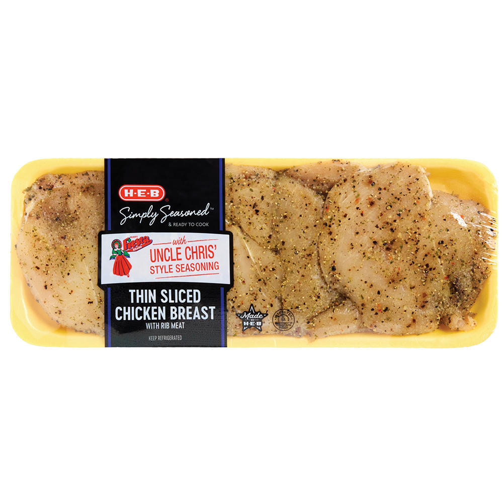 H-E-B Simply Seasoned Uncle Chris' Thin Sliced Chicken Breasts, Avg. 1.9 lbs