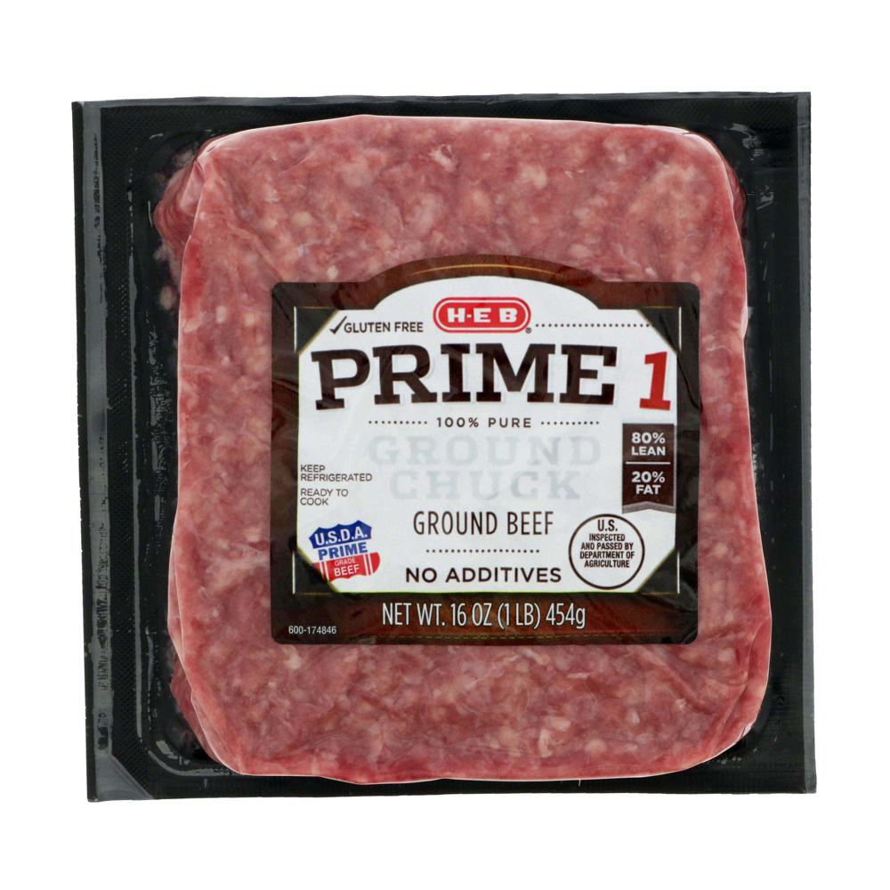 H-E-B Prime 1 Ground Beef Chuck, 80% Lean, 1 lb