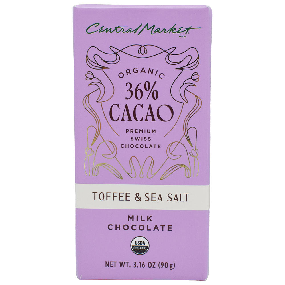 Central Market Organic 36% Cacao Milk Chocolate Bar - Toffee & Sea Salt, 3.16 oz