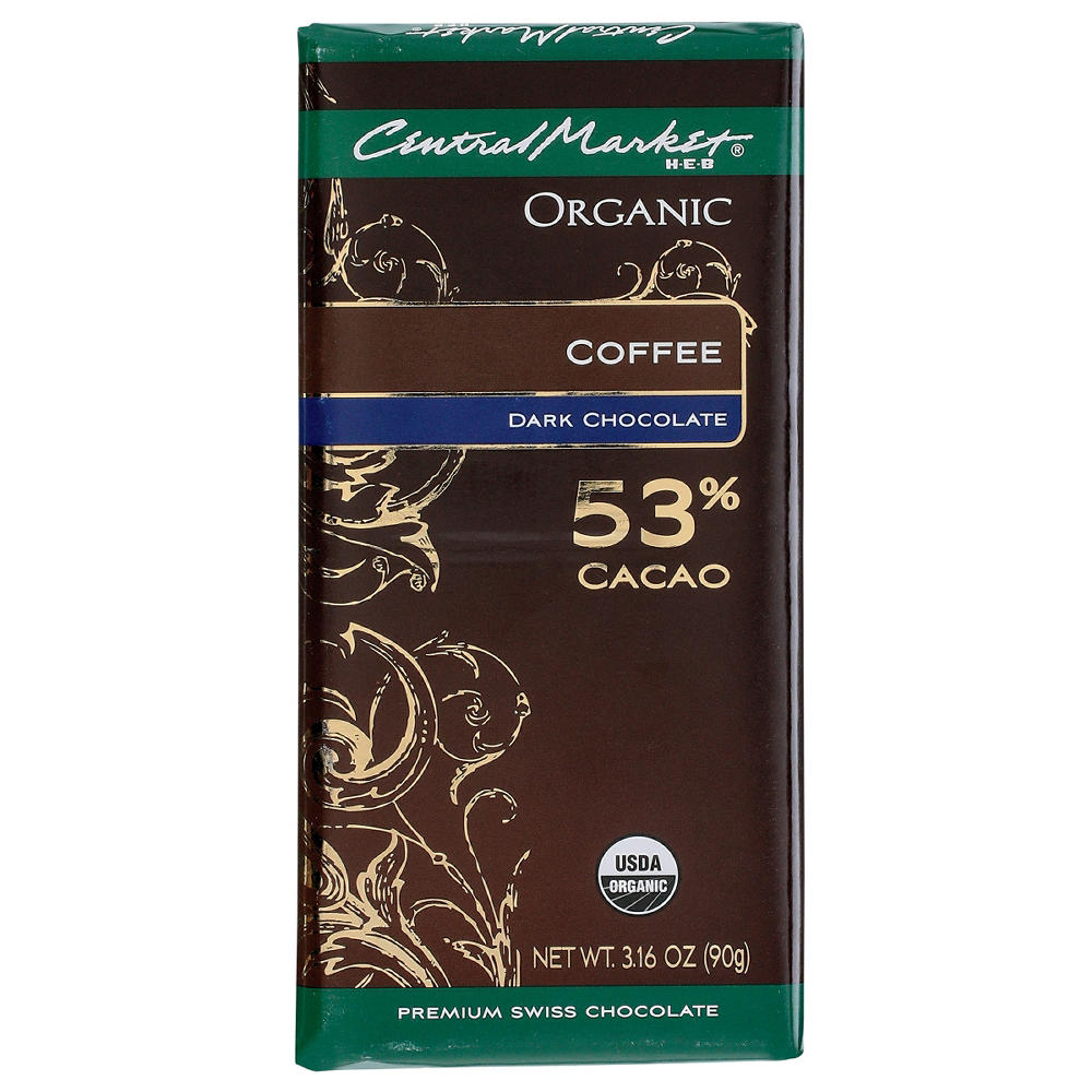 Central Market Organic 53% Cacao Dark Chocolate Bar - Coffee, 3.16 oz