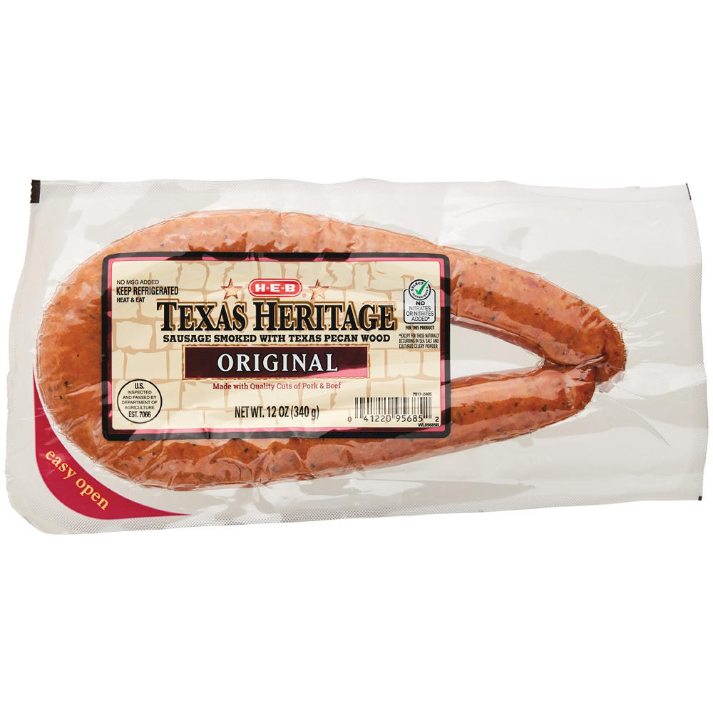 H-E-B Texas Heritage Pork & Beef Smoked Sausage - Original, 12 oz