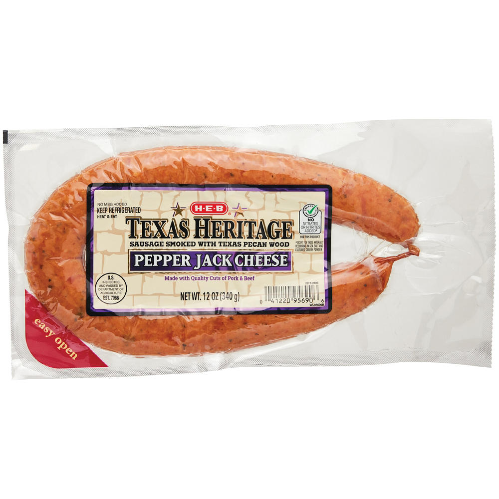 H-E-B Texas Heritage Pork & Beef Smoked Sausage – Pepper Jack Cheese, 12 oz