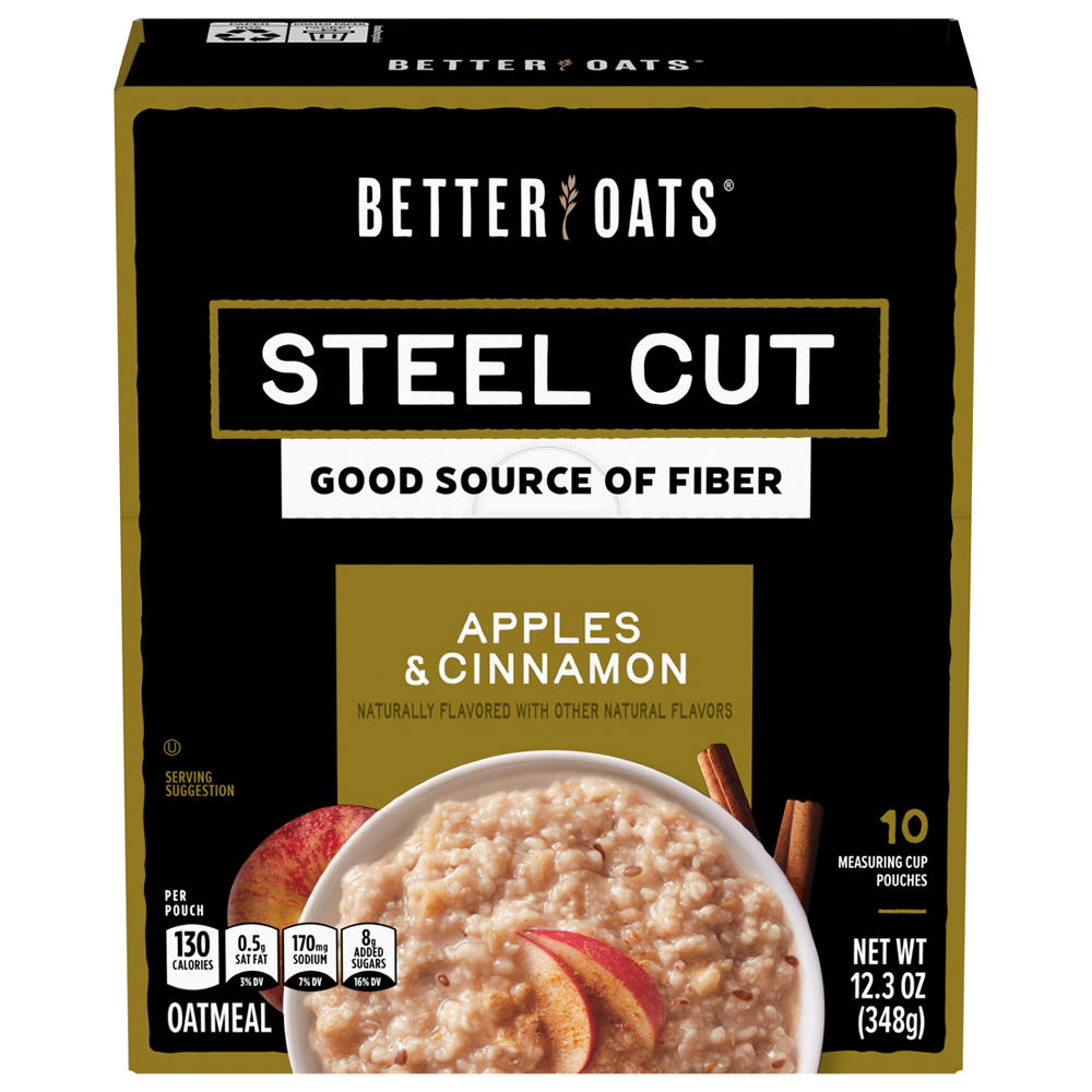 Better Oats Steel Cut Instant Oatmeal - Apples & Cinnamon, 10 ct