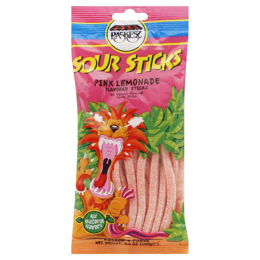 Paskesz Kosher Pink Lemonade Sour Sticks Candy, 3 oz