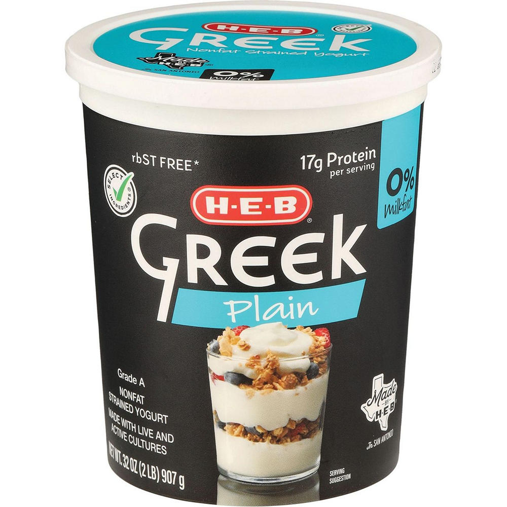 H-E-B 17g Protein Nonfat Greek Yogurt - Plain, 32 oz