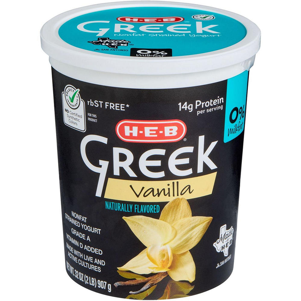 H-E-B 14g Protein Nonfat Greek Yogurt - Vanilla, 32 oz