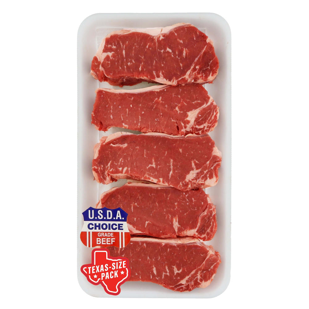 H-E-B Boneless Beef New York Strip Steaks, Thick Cut - USDA Choice - Texas-Size Pack, Avg. 2.93 lbs