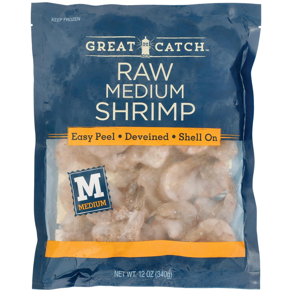 Great Catch Frozen Easy Peel Deveined Medium Raw Shrimp, 41 - 60 ct/lb, 12 oz