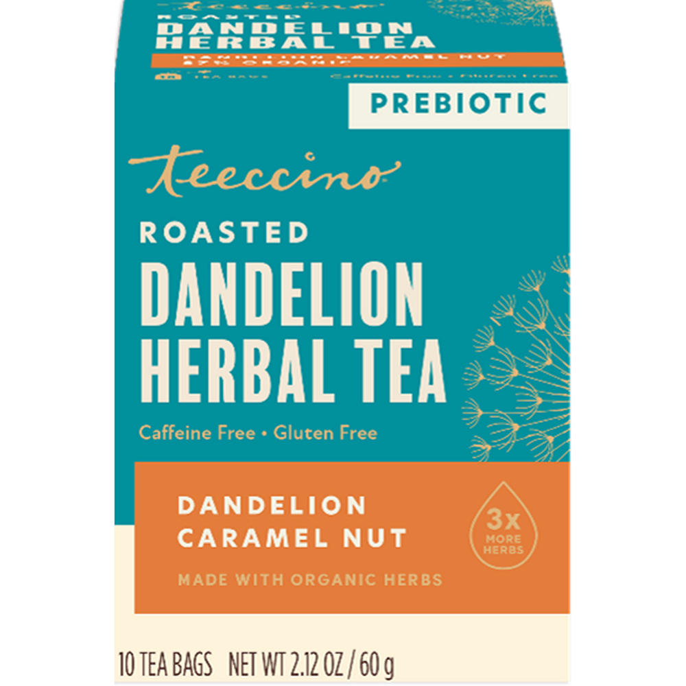Teeccino Roasted Dandelion Caramel Nut Herbal Tea Bags, 10 ct
