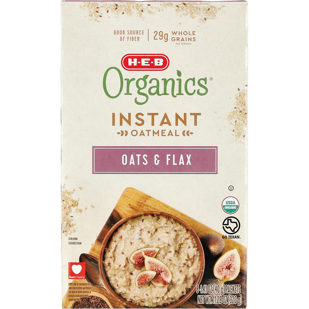H-E-B Organics Instant Oatmeal - Oats & Flax, 8 ct