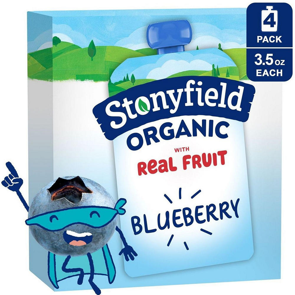 Stonyfield Organic Kids Low Fat Yogurt 4 pk Pouches - Blueberry, 3.5 oz