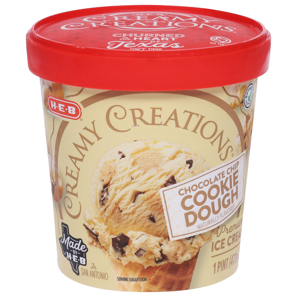 H-E-B Creamy Creations Chocolate Chip Cookie Dough Ice Cream, 1 pt