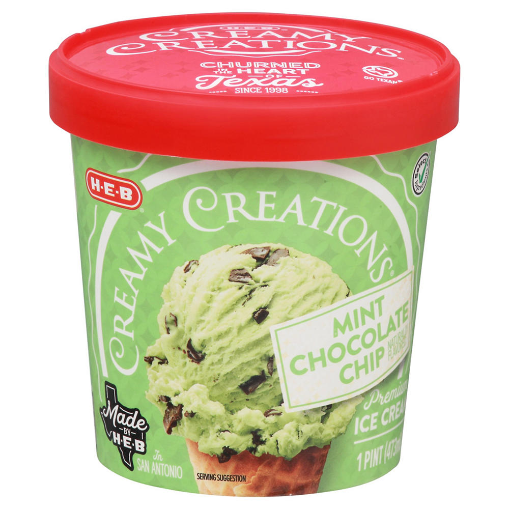 H-E-B Creamy Creations Mint Chocolate Chip Ice Cream, 1 pt