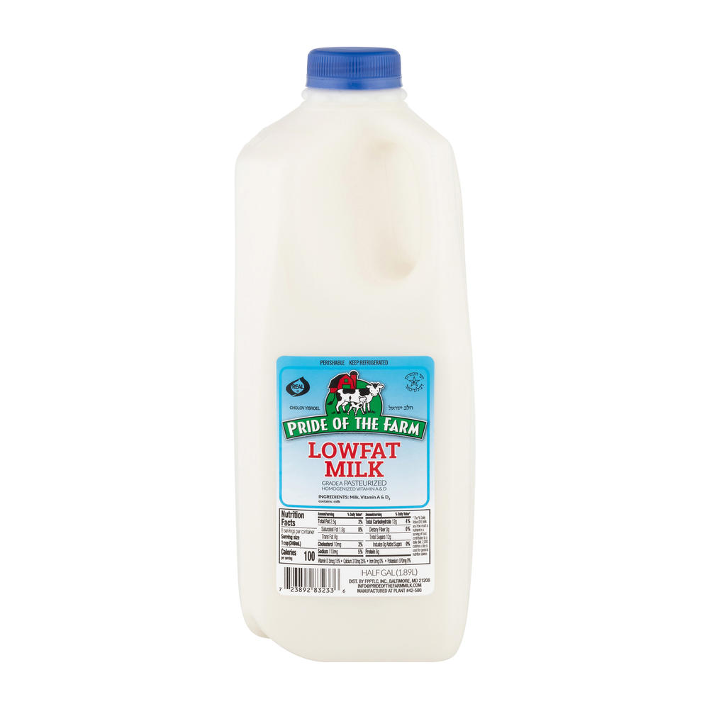 Pride of the Farm Kosher Lowfat Milk, 1/2 gal