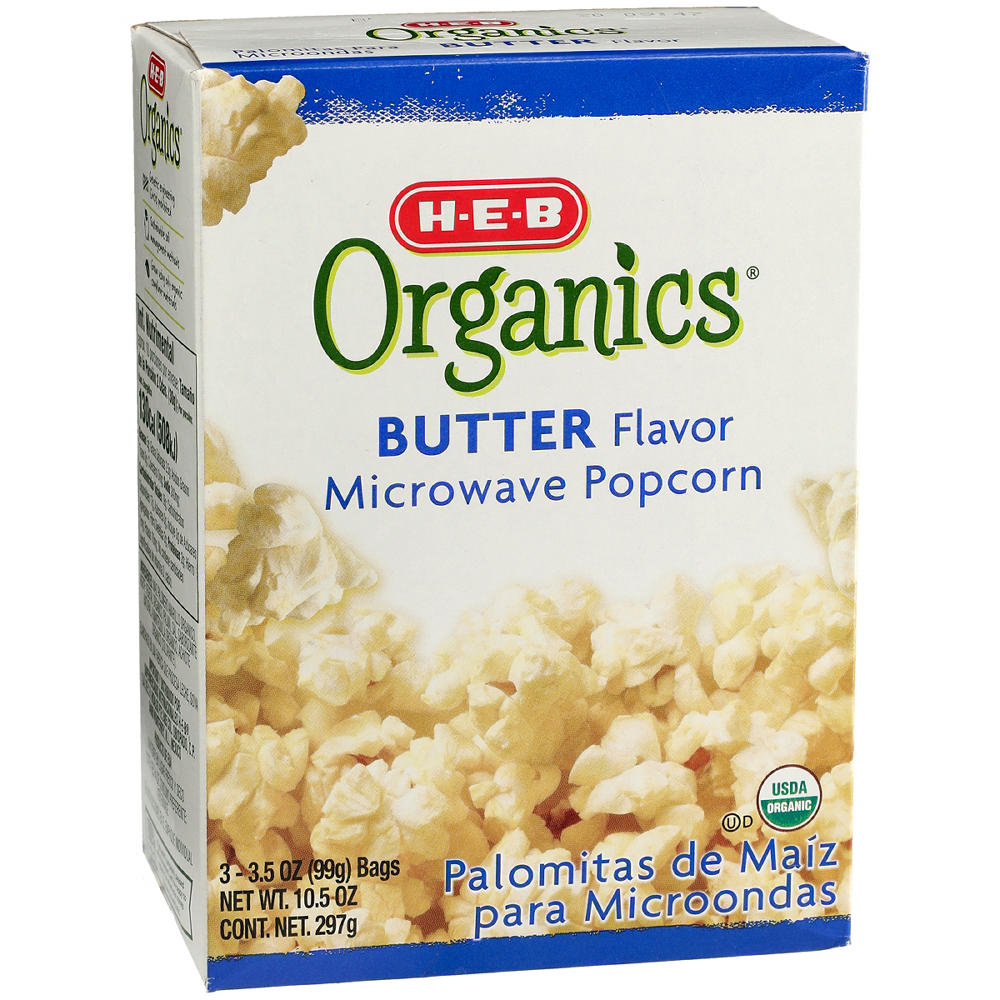 H-E-B Organics Butter Flavor Microwave Popcorn, 3 ct