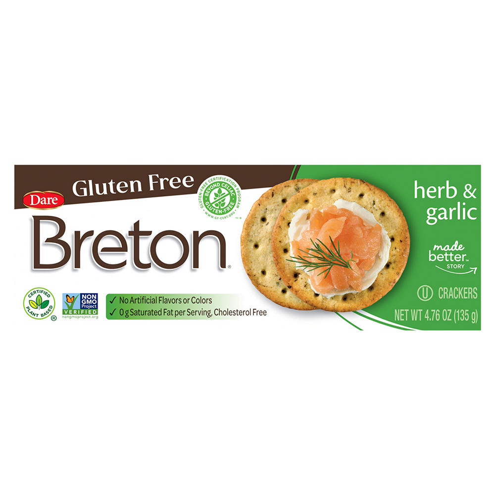 Dare Breton Gluten Free Crackers - Herb & Garlic, 4.76 oz