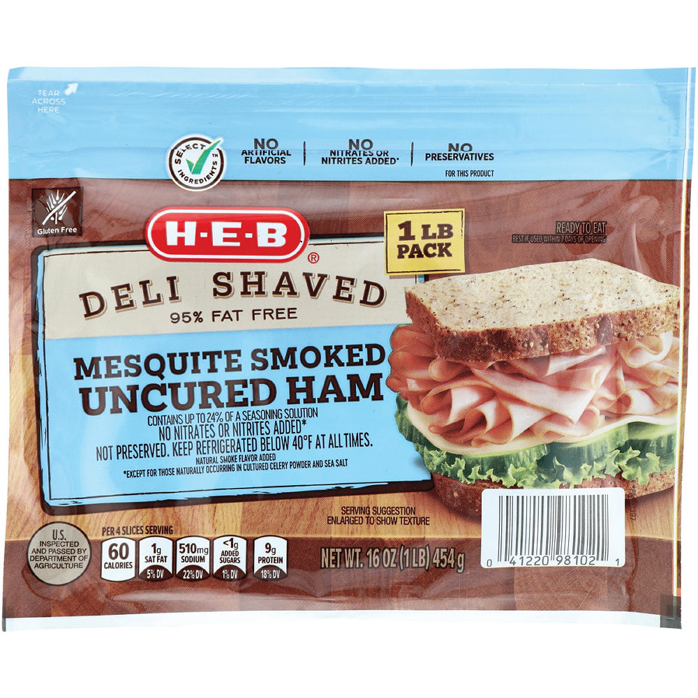 H-E-B Deli Shaved Mesquite-Smoked Ham Lunch Meat, 16 oz