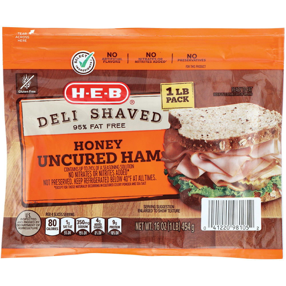 H-E-B Deli Shaved Honey Ham Lunch Meat, 16 oz