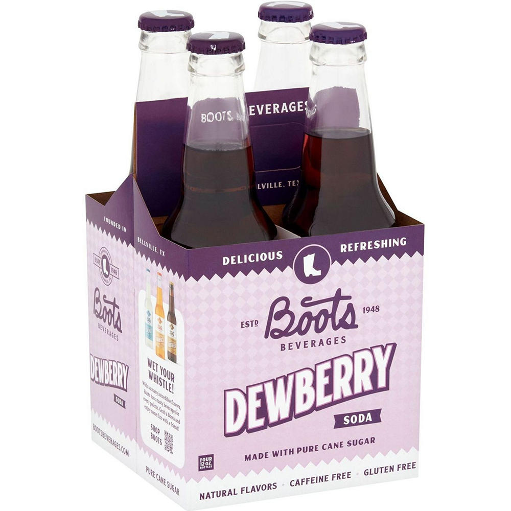 Boots Beverages Dewberry Soda 4 pk Bottles, 12 oz