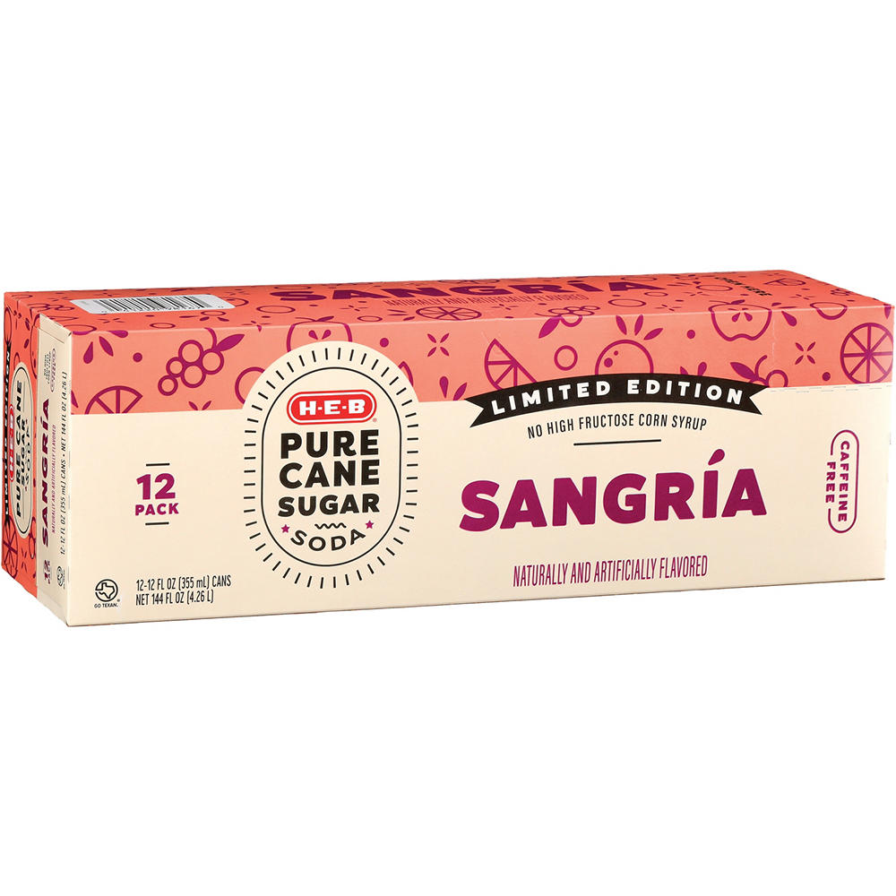 H-E-B Pure Cane Sugar Sangria Soda 12 pk Cans, 12 oz