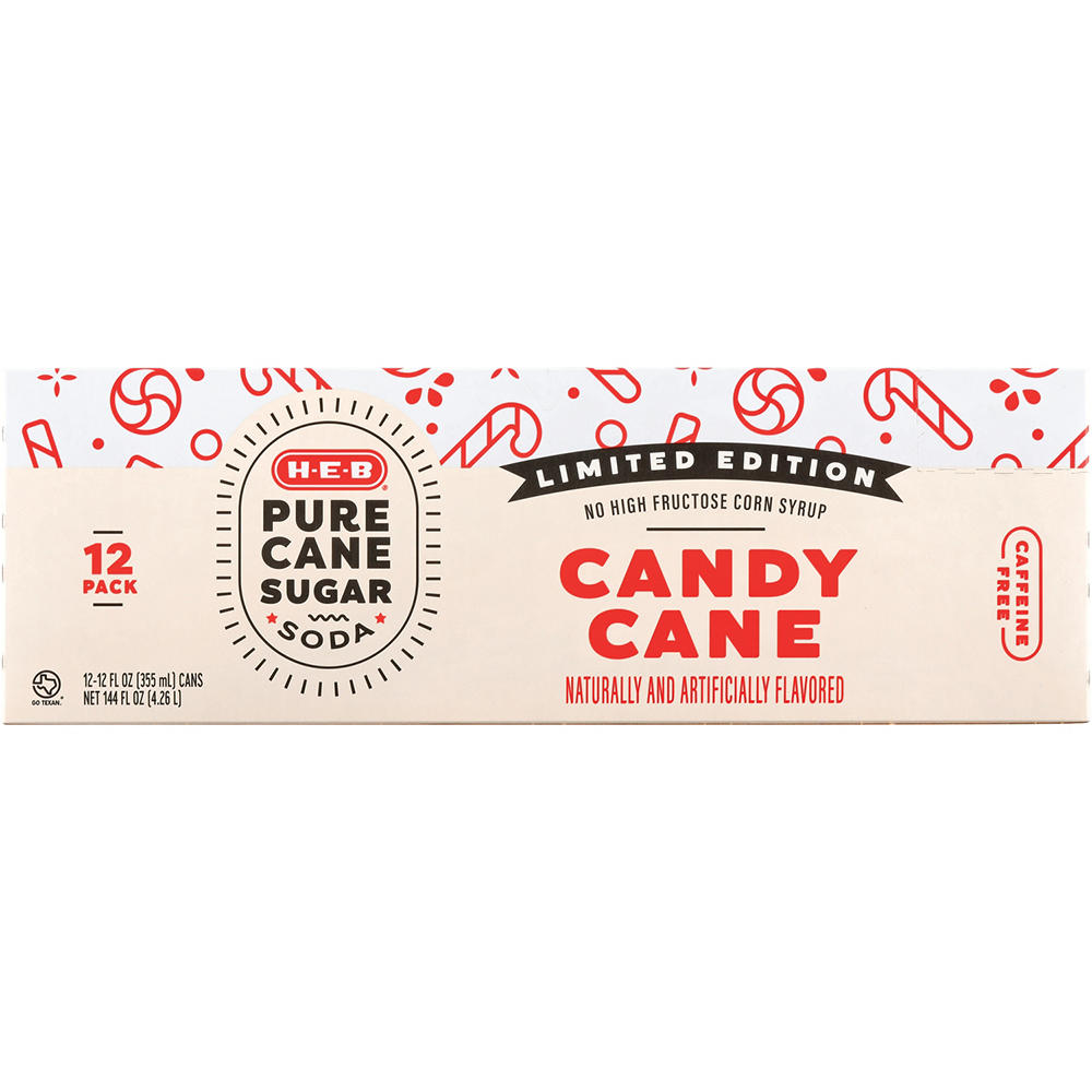 H-E-B Pure Cane Sugar Candy Cane Soda 12 pk Cans, 12 oz