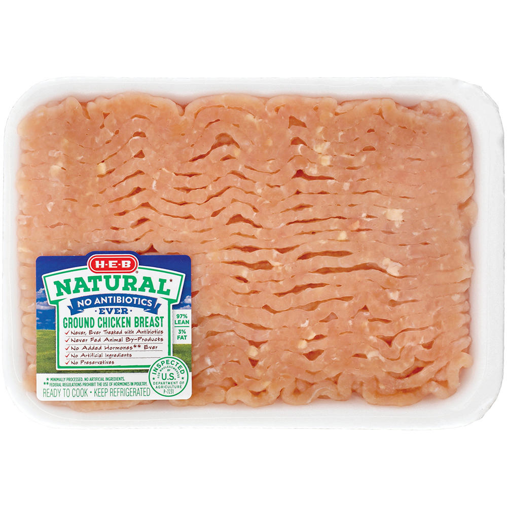 H-E-B Natural Ground Chicken Breast, 97% Lean, Avg. 1.0 lb