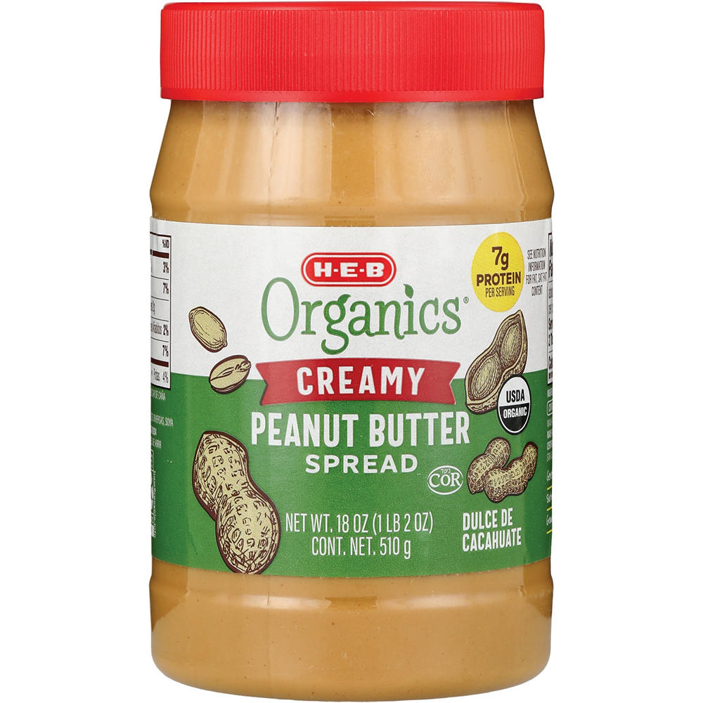 H-E-B Organics 7g Protein Creamy Peanut Butter Spread, 18 oz