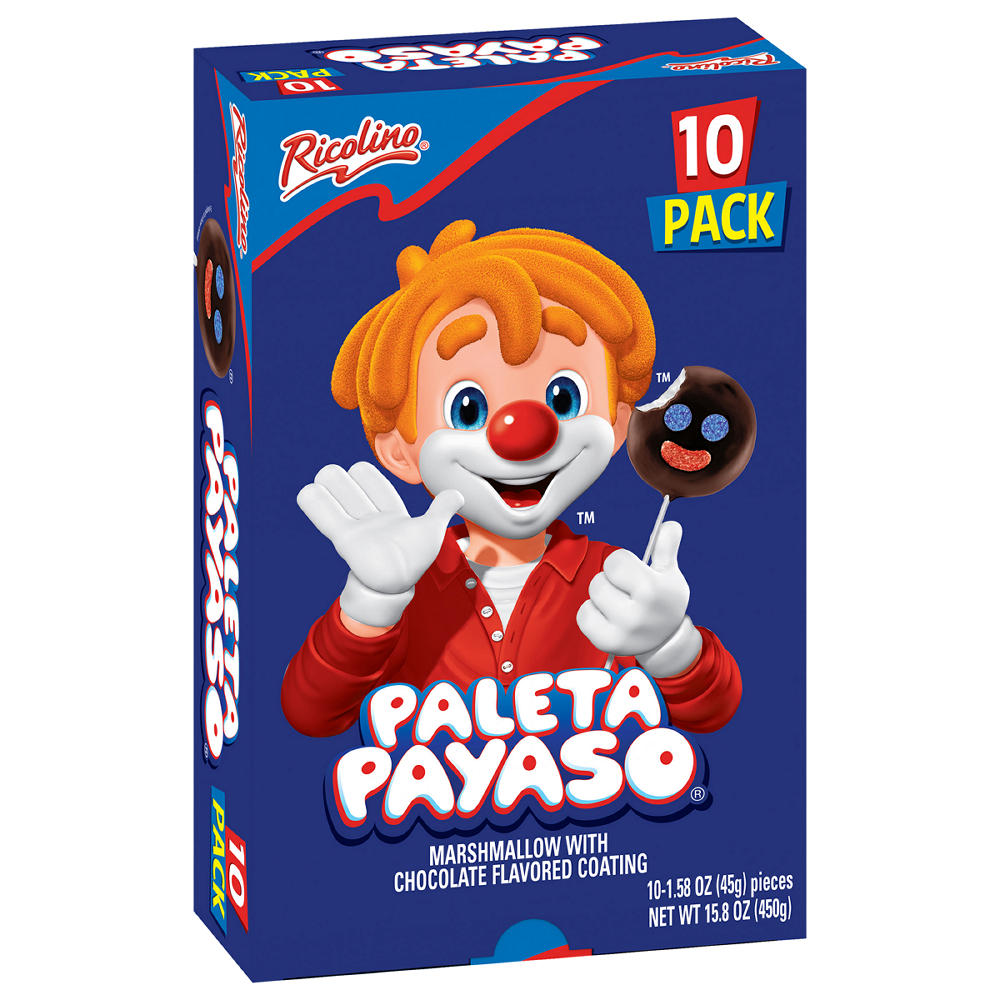 Ricolino Paleta Payaso Marshmallows with Chocolate Flavor Coating, 10 pk