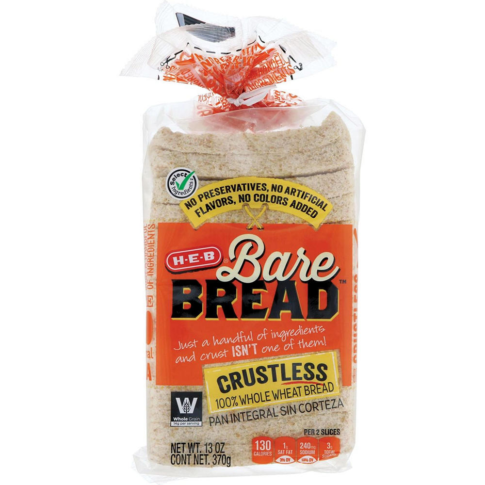 H-E-B Bare Bread Crustless Whole Wheat Sliced Bread, 13 oz