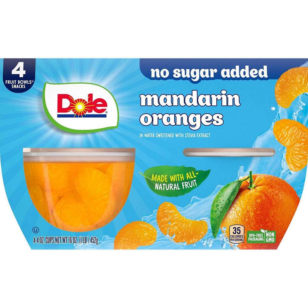Dole Fruit Bowls - Mandarin Oranges in Water Sweetened with Stevia Extract, 4 ct