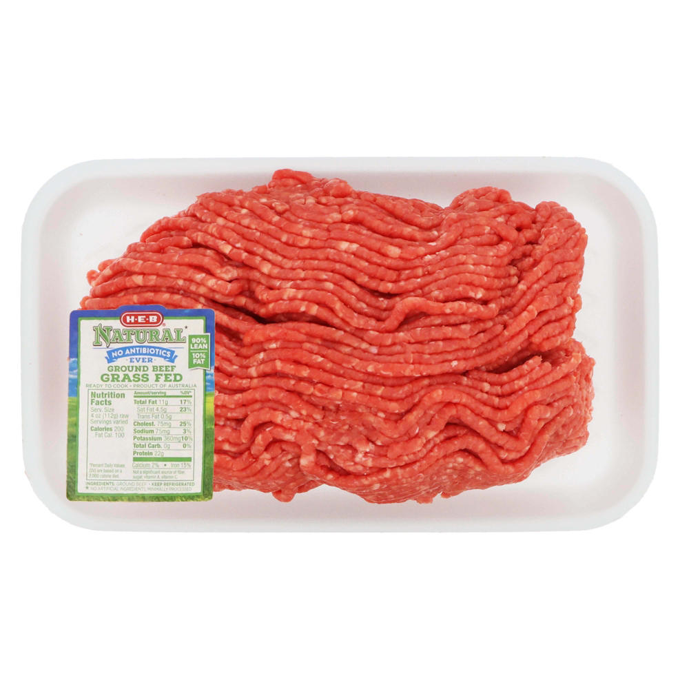H-E-B Grassfed Ground Beef 90% Lean, Avg. 1.0 lb