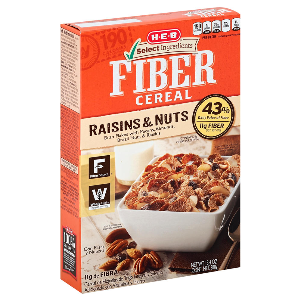 H-E-B Bran Flakes Fiber Cereal - Raisins & Nuts, 13.4 oz